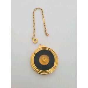 Vintage CHRISTIAN DIOR Gold Black Medallion Charm Keychain Key Ring Fob Fair